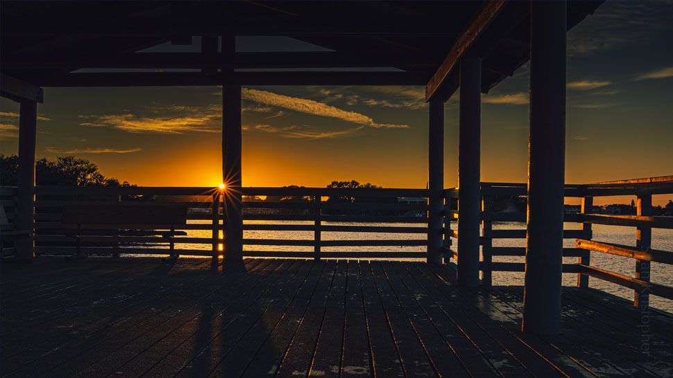 Beautiful photo of the sunset casting a silhouette on a pier in Indian Rocks Beach. (Photo Courtesy of Sean Johnson via our Spectrum Bay News 9 app)