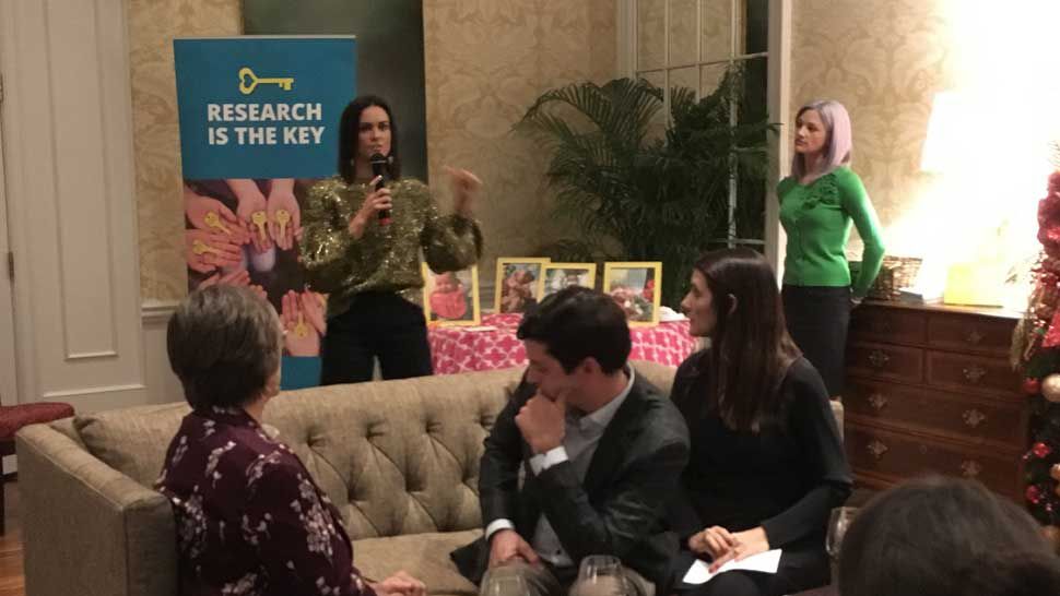 Cannonball Kids cancer Foundation co-founder Melissa Wiggins speaks to a group in Tampa, Thursday, November 29, 2018. (Laurie Davison/Spectrum Bay News 9)