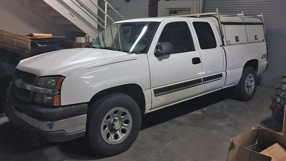 The Florida Highway Patrol thinks this pickup truck was involved in the hit-and-run crash that killed a bicyclist early Sunday on Clarcona Ocoee Road. Anyone with information is asked to call: 1-800-423-TIPS. (FHP)