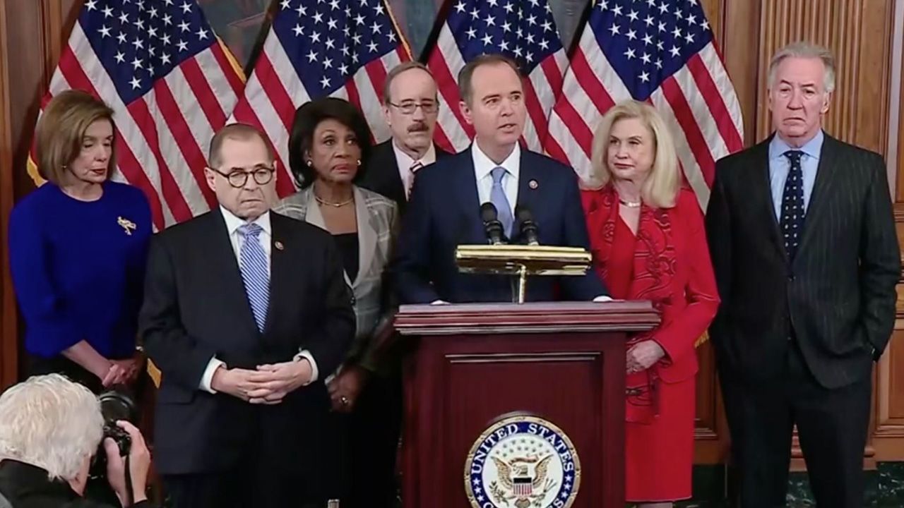 Committee leaders announced two articles of impeachment charging President Donald Trump with abuse of power and obstruction of Congress during a news conference on Tuesday. (Em Nguyen/Spectrum News)
