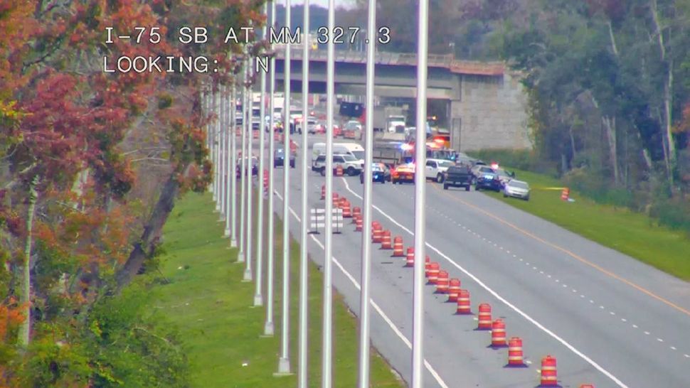 Interstate 75 southbound was shut down after a law enforcement pursuit Thursday morning that resulted in the death of a murder suspect from Citrus County. (Florida Department of Transportation camera image)