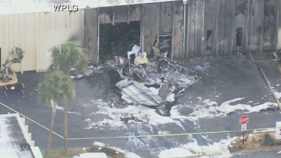 Two people were killed Saturday after a small plane crashed into a warehouse in Fort Lauderdale. (Courtesy of WPLG)