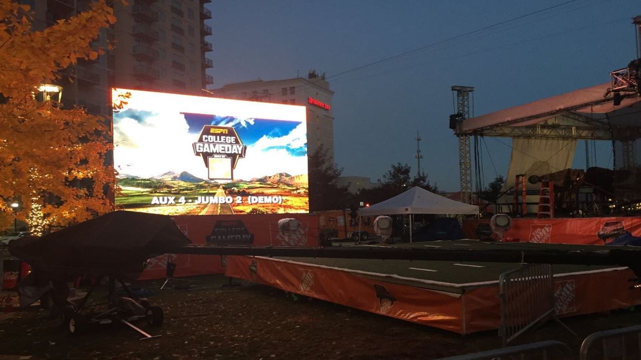 ESPN's College Game Day on large screen in Charlotte