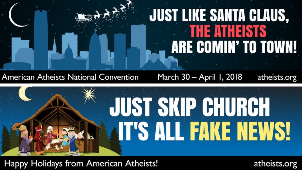 The two billboards put up by the American Atheists. (Photo credit: American Atheists)