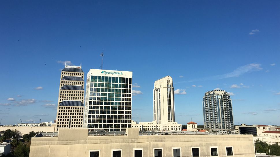 Sent to us with the Spectrum News 13 app: A chilly morning quickly warmed to seasonable temperatures under a bright blue sky in downtown Orlando on Friday. (Bryan Karrick/Spectrum News 13‏)