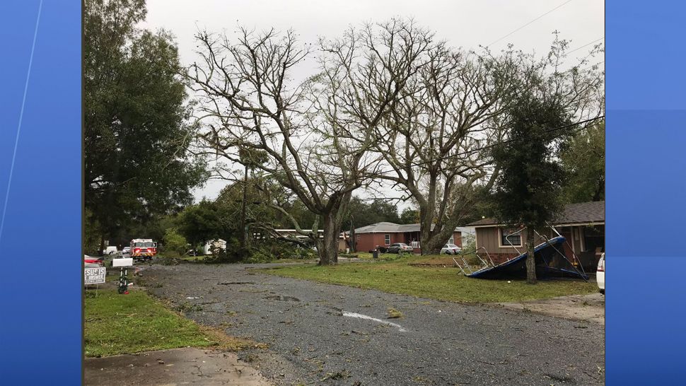 Storm damage in the 6700 block of Atis Street in New Port Richey. Several trees are down and one landed on a car. (Photo Courtesy: Corey Dierdorff, Pasco County Fire Rescue)