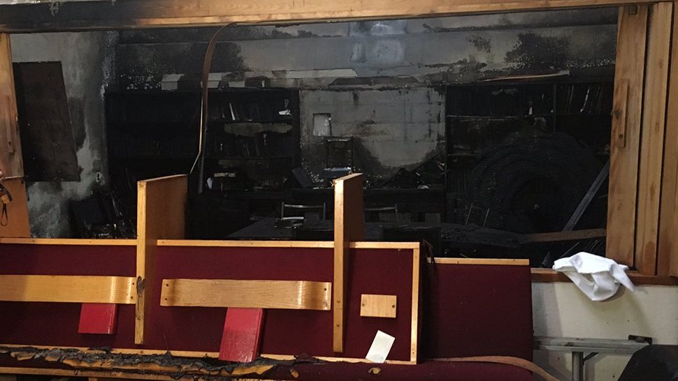 The Faith Lutheran Church in Tampa was damaged by fire Saturday night. (Kim Leoffler/Spectrum Bay News 9)