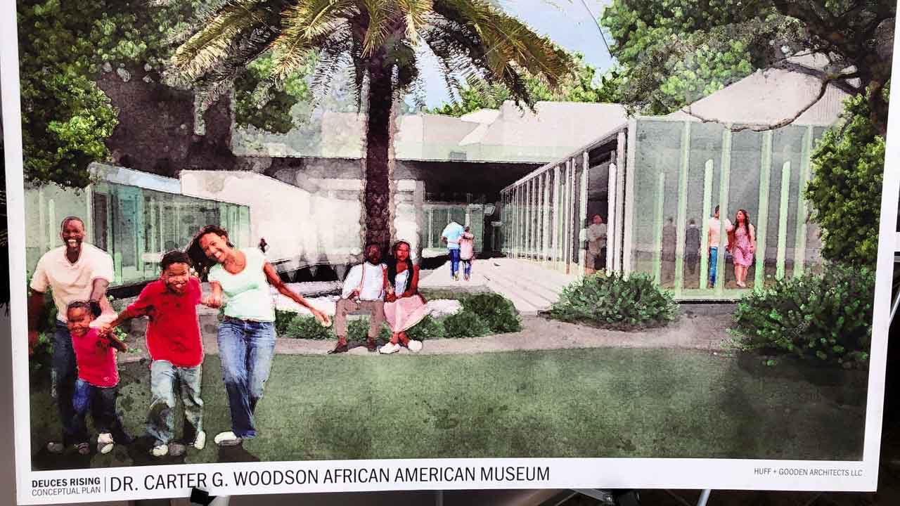 Conceptual rendering for a new Dr. Carter G. Woodson African American Museum as part of "The Deuces Rising", the City of St. Petersburg's planned $7.5 million economic redevelopment project for the business district along 22nd Street S. (Josh Rojas/Spectrum Bay News 9)