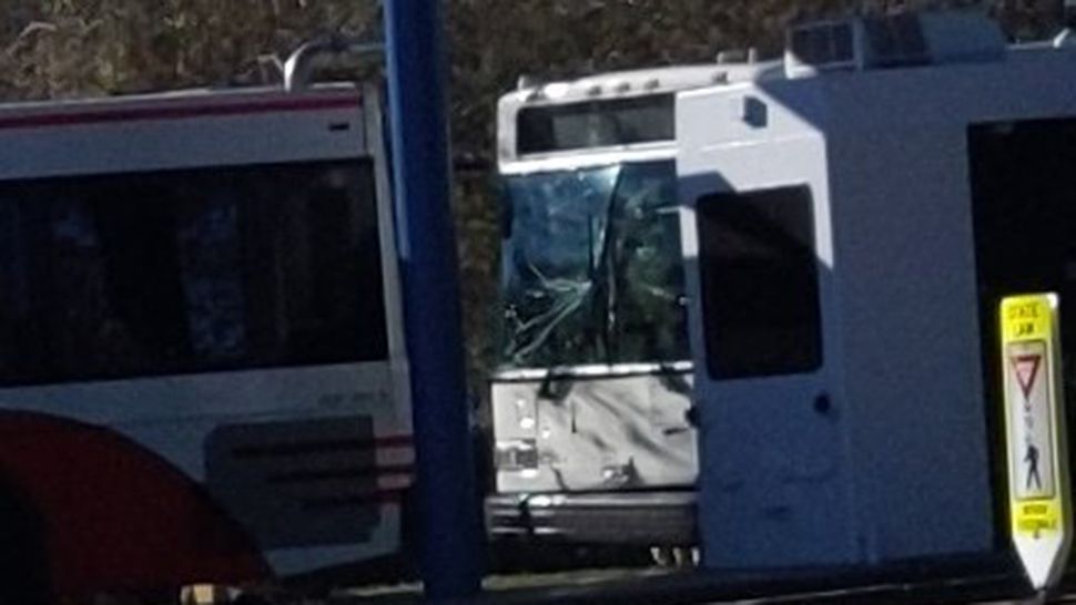 Two Disney World buses crashed into each other at the Epcot parking entrance Tuesday morning. (Courtesy: @hastin on Twitter)