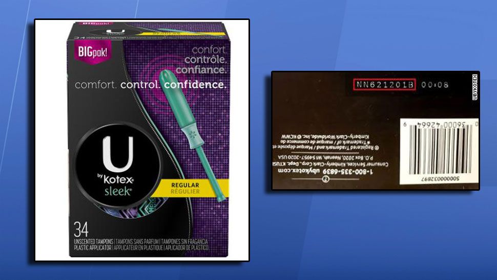 Kotex is recalling some lots of its U by Kotex Sleek Regular tampons. Lot numbers can be found on the bottom of the package. (Kimberly-Clark)
