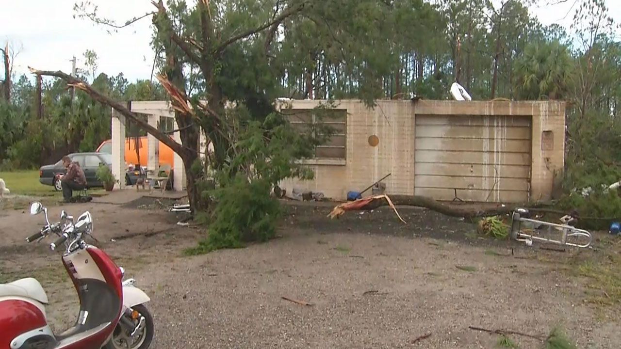 A roof ripped off a home in the Korona area of Flagler County after early storms Saturday. (Spectrum News)