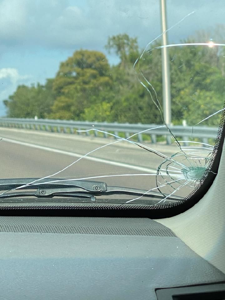 Alan Javorsky says a rock from this dump truck cracked his windshield. (Courtesy Alan Javorsky)