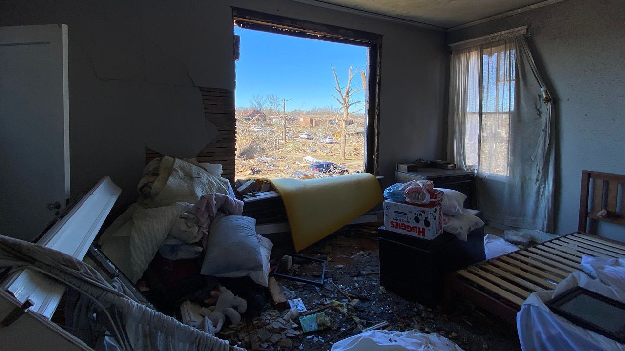 The Buck's home in Dec. 2021, two days after the tornado hit. (Spectrum News 1/Erin Kelly)