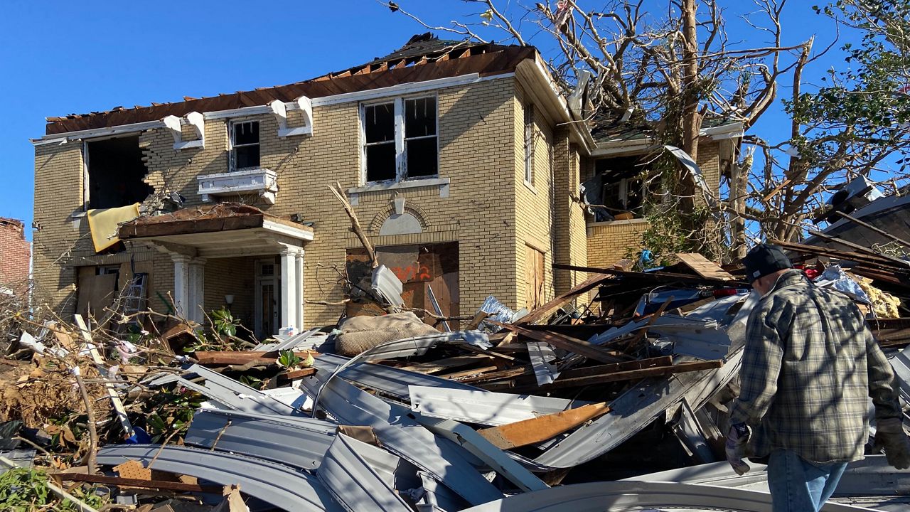 A house in Mayfield, Kentucky. (Spectrum News 1/Erin Kelly)