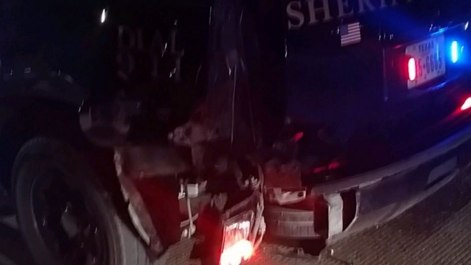 Photo of the deputy's damaged vehicle. Courtesy/Sheriff Chody, Twitter 