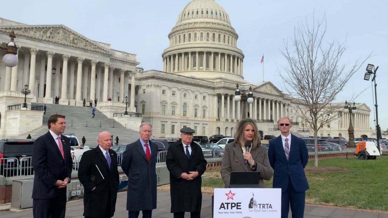 ATPE President Stacey Ward speaks at news conference on Capitol Hill. (Courtesy of ATPE)