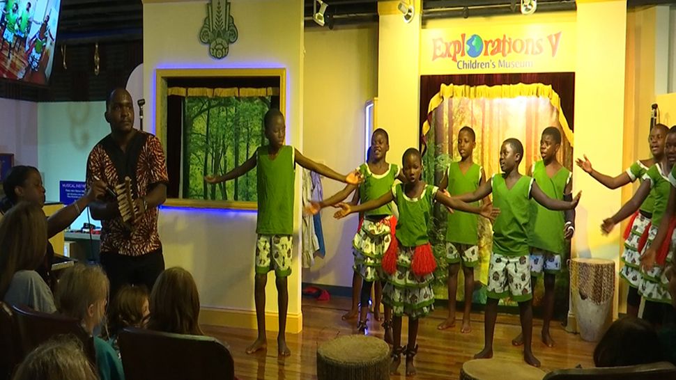 The Ugandan Kids Choir performed at the Explorations V Children's Museum on Saturday as part of the museum's cultural passport series. (Stephanie Claytor/Spectrum Bay News 9)