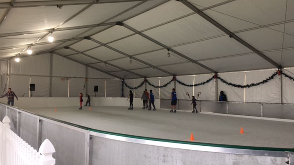 A real ice skating rink has opened in Albert Whitted Park as part of the Holidays in the Sunshine City event. (Katie Jones/Spectrum Bay News 9)