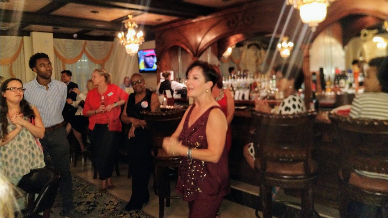 Pamela Goodman makes her pitch at Floridian Hotel in Tampa last week