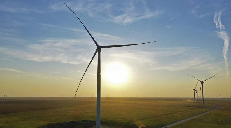 This undated image provided by Xcel Energy shows some of the turbines that make up the Sagamore Wind Project near Portales, New Mexico. (Xcel Energy via AP)