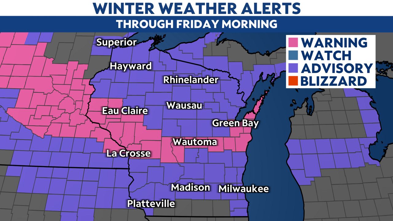 Accumulating snow across Wisconsin on Thursday