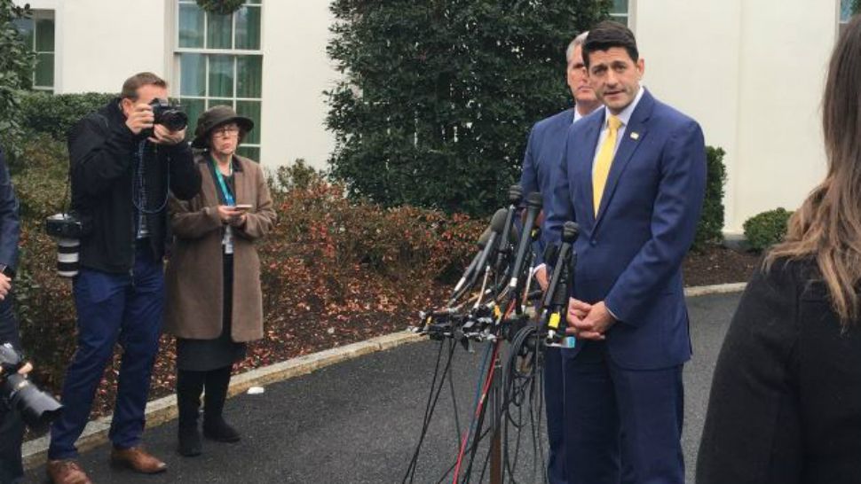 Outgoing House Speaker Paul Ryan announces that President Donald Trump will not sign a temporary spending bill Thursday, December 20, 2018 in Washington. He said Trump told Republican leadership that it's kicking the can down the road. (Eva McKend/Spectrum News)