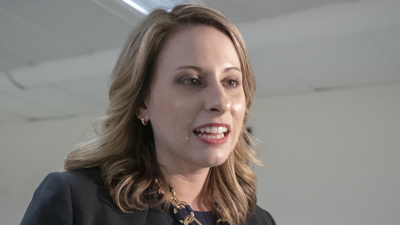 Rep. Katie Hill, D-Calif., talks on Capitol Hill in Washington on April 3, 2019. (AP Photo/J. Scott Applewhite)