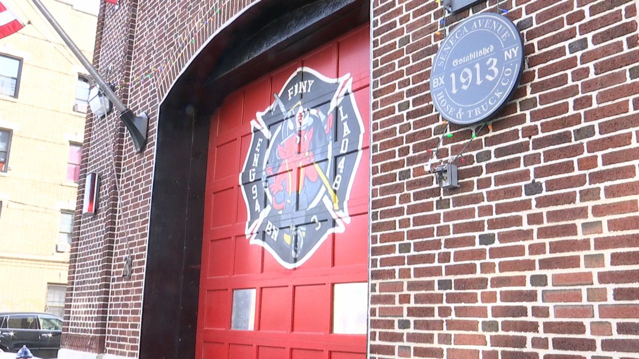 A red door of a firehouse