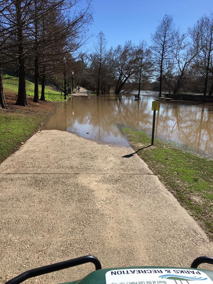 The Riverwalk is closed in Bastrop due to high water levels. 