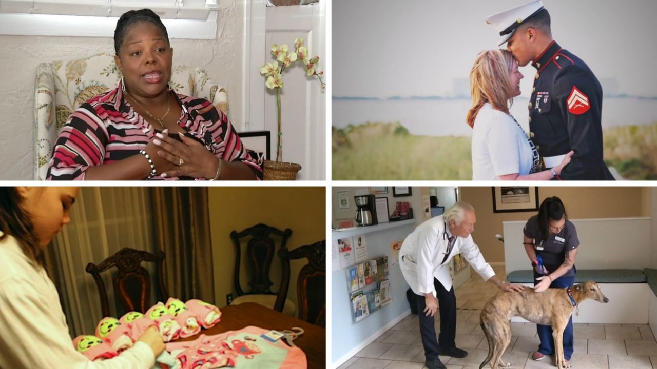 The 2019 Everyday Hero Viewers' Choice finalists are (clockwise from top left) Linda Walker, Paula Stano, Hal Ott, and Gabriella Gillen. (Spectrum Bay News 9 files)