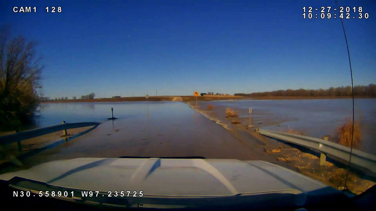 Flooding on Country Road 434 around Brushy Creek in Thrall, Texas. (Courtesy: Thrall Police Department) 