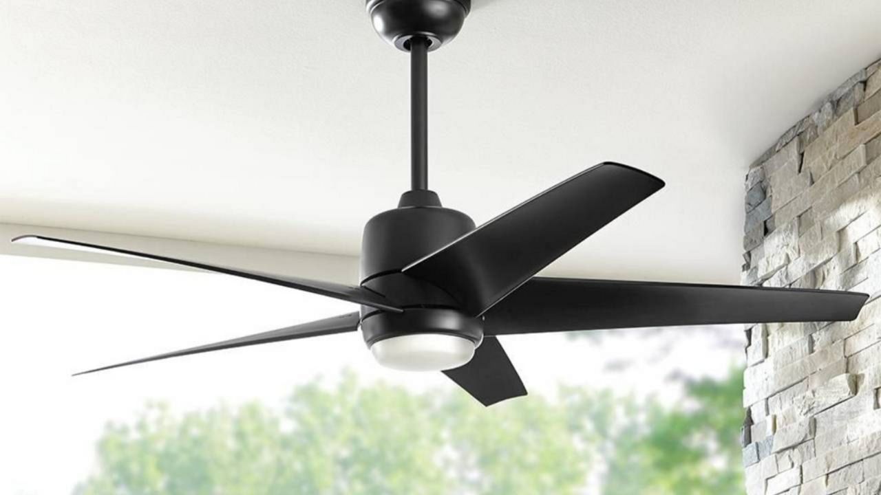 The black matte Hampton Bay Mara indoor/outdoor ceiling fan is being recalled. The fans sold between April and October 2020. (King of Fans)