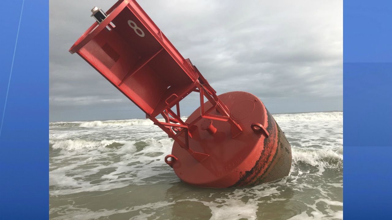 Sent to us with the Spectrum News 13 app: A red navigational buoy spotted in New Smyrna Beach on Friday. (Scot Hester/viewer)