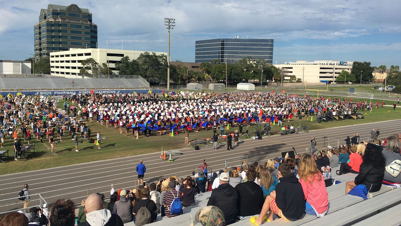 The world's only blind marching band is made up of 7th through 12th graders from across the state of Ohio. The band will lead the Outback Bowl Parade New Year's Eve and perform with other high school bands during the halftime show New Year's Day. (Photo Courtesy of Melissa Eichman/Spectrum Bay News 9)