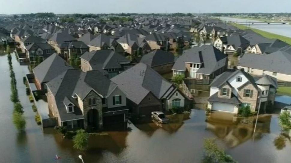 Houses flooded during Hurricane Harvey. 
