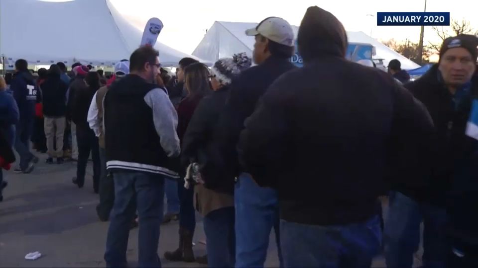 People line up for the Cowboy Breakfast in San Antonio on Friday, January 24, 2020. (Spectrum News 1, File)