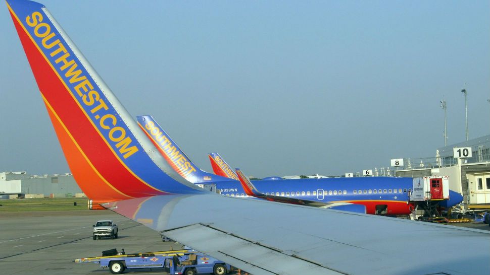 Generic photograph of Southwest airplane wing