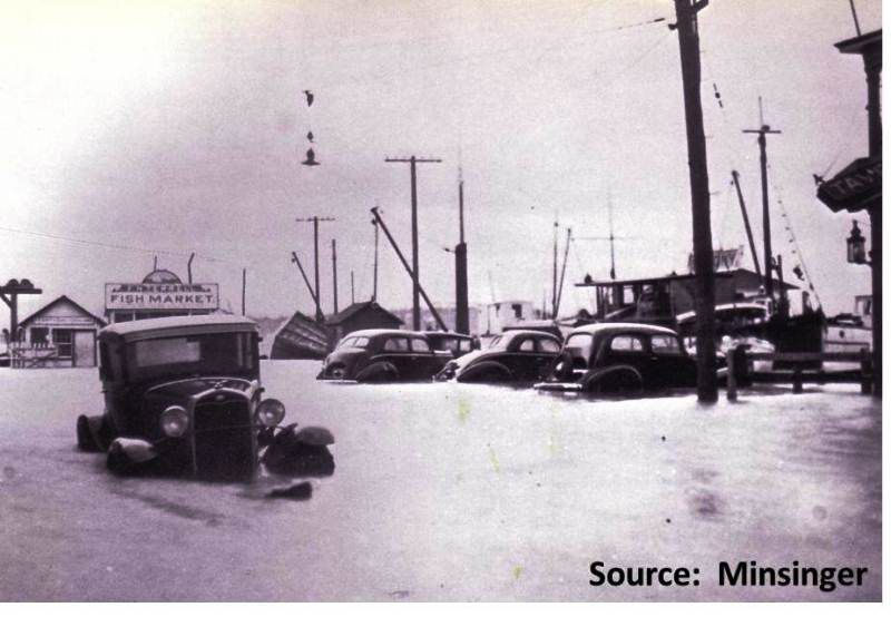 Main street in Greenport, Long Island, at the height of the storm as the Peconic Bays were driven inland. (Image: NWS Boston)