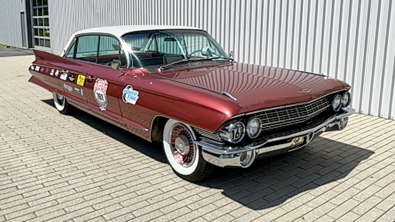 This 1961 Cadillac Sedan DeVille, seen here at the Maine Classic Car Museum in Arundel, will travel 2,300 miles from Kentucky to Maine starting June 22, part of The Great Race, an annual event that promotes classic cars and caters to enthusiasts. (Spectrum News/Sean Murphy)