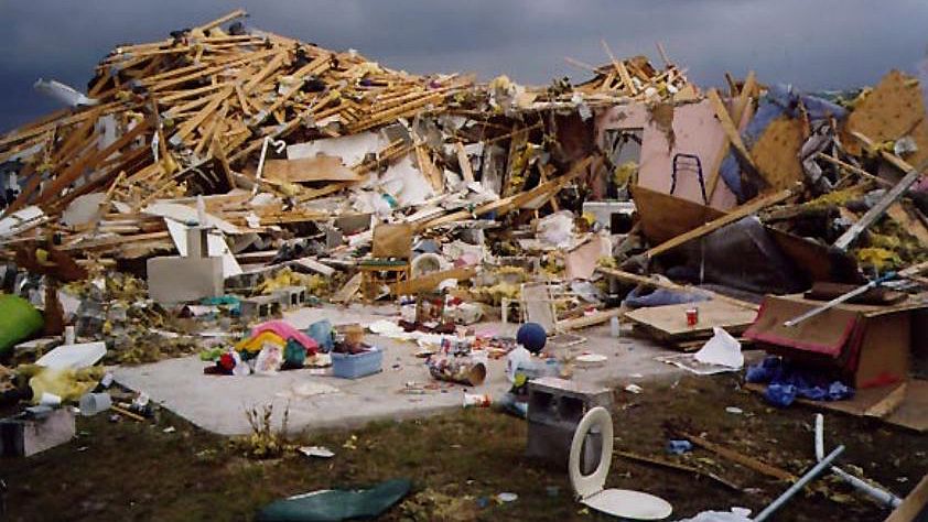 Significant structural damage is left behind at a block home in the Lakeside subdivision in Kissimmee, Fla., following a tornado that hit in the early morning of Feb. 23, 1998. (Photo: NOAA)