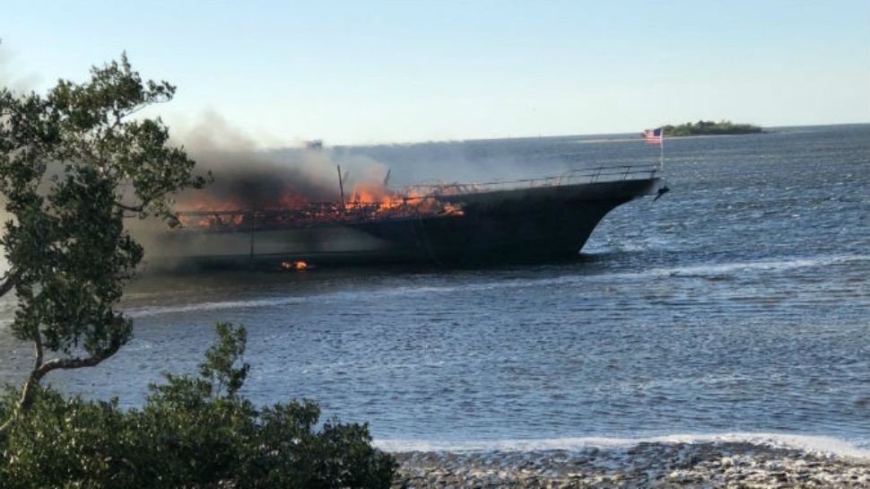 A fire broke out on a casino boat shuttle in the waters off Port Richey. (Photo: Pasco County Sheriff's Office)