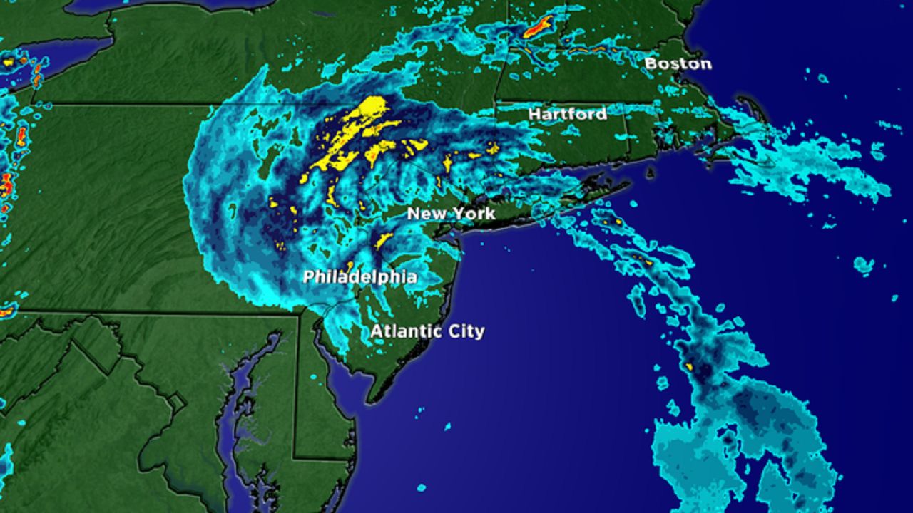 Radar image of Tropical Storm Fay as it made landfall.