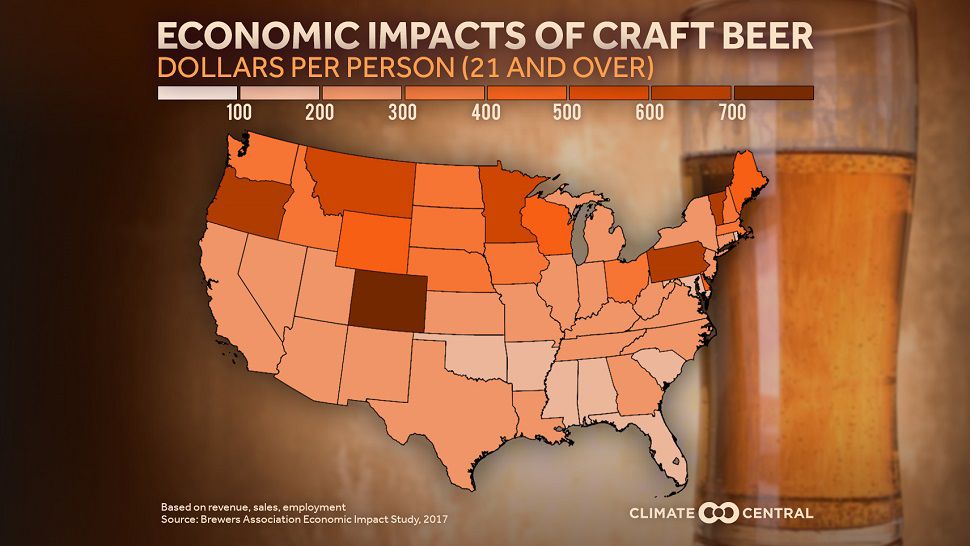 Photo/data by Climate Central and Brewers Association Economic Impact Study, 2017.