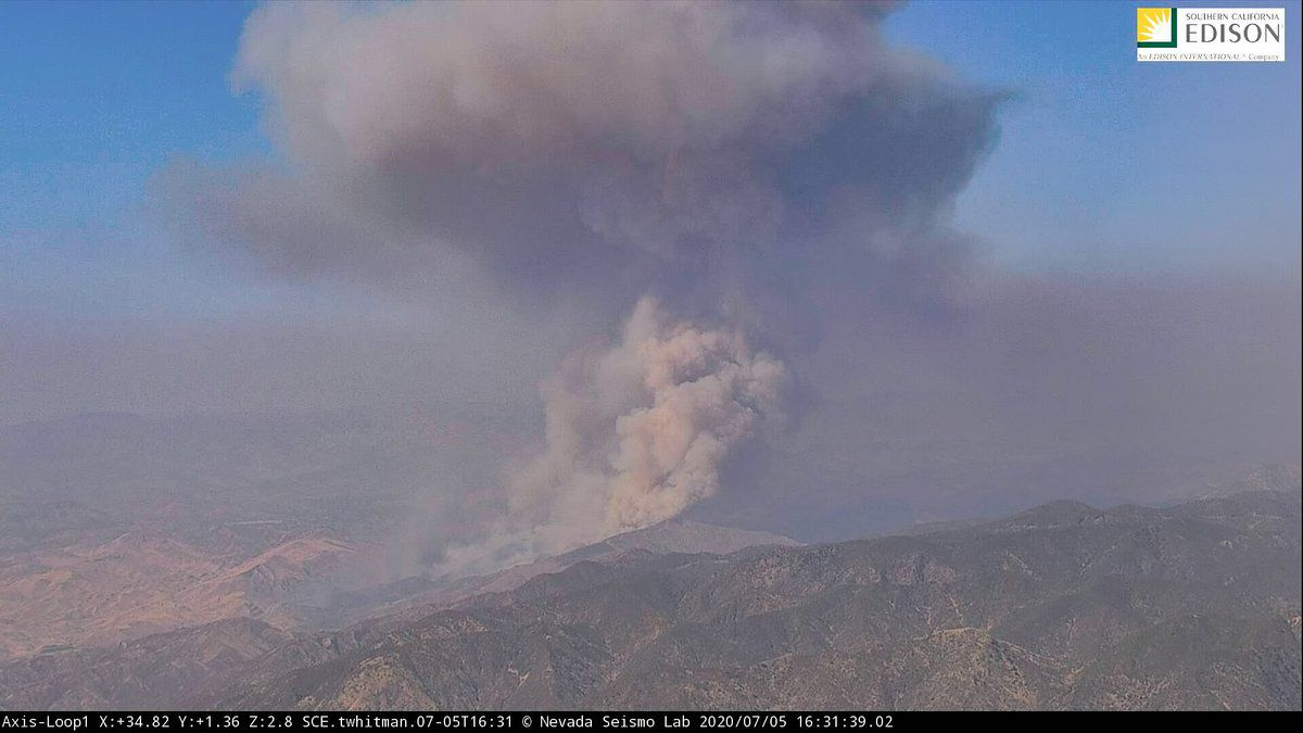 The Soledad fire, as seen from a Southern California Edison camera, spread to 400 acres as of Sunday evening.