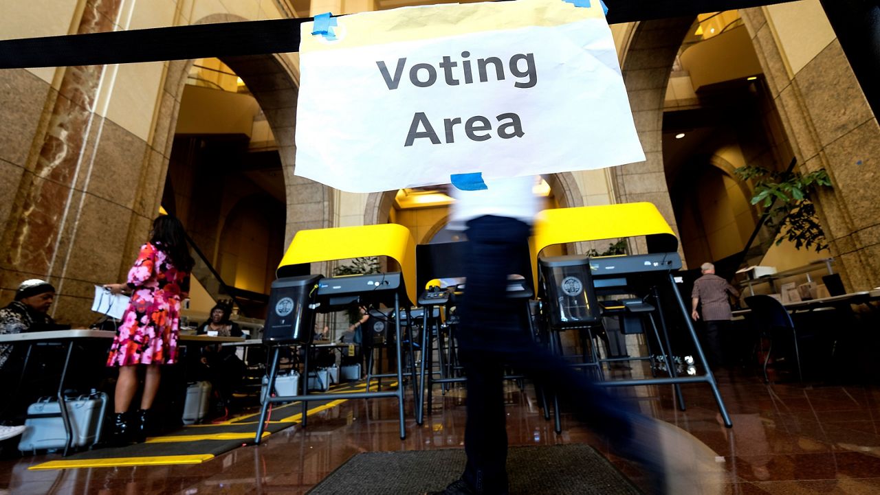  A voting center at Union Station in Los Angeles on March 3, 2020. (AP Photo/Ringo H.W. Chiu)