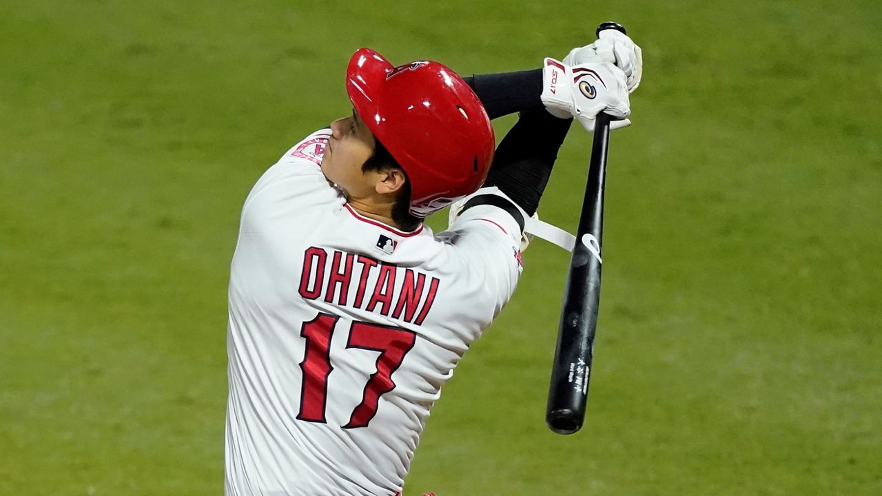 Shohei Ohtani of the Los Angeles Angels bats against the Houston