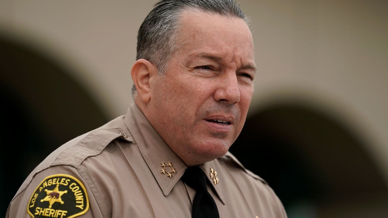 In this Sept. 10, 2020, file photo, Los Angeles County Sheriff Alex Villanueva speaks at a news conference in Los Angeles. Villanueva recently said he would not enforce the county's vaccine mandate in his agency.  (AP Photo/Jae C. Hong)