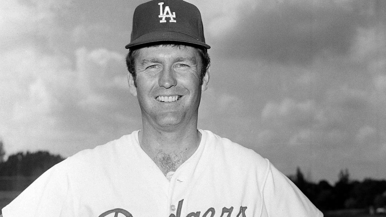 Tommy John, left-handed pitcher for the Los Angeles Dodgers, poses at Vero Beach, Fla., March 1975. (AP Photo/Jim Kerlin)