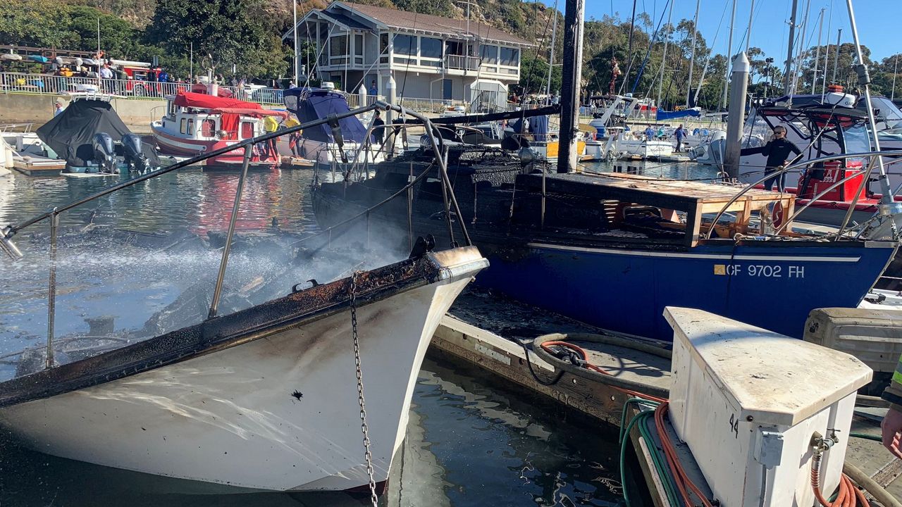 Five boats caught fire Thursday morning in Dana Point Harbor. Photo: Orange County Fire Authority