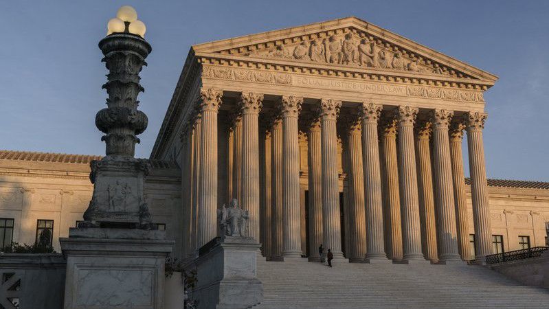 In this November 6, 2020 file photo, the Supreme Court is seen at sundown in Washington. (AP Photo/J. Scott Applewhite)
